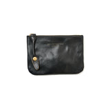 SQUARE ZIP & SNAP POUCH size S -BLACK LEATHER