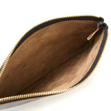 SQUARE ZIP & SNAP POUCH size M -BLACK LEATHER