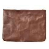 SQUARE ZIP & SNAP POUCH size L -BROWN LEATHER