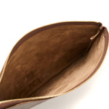 SQUARE ZIP & SNAP POUCH size L -BROWN LEATHER