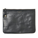 SQUARE ZIP & SNAP POUCH size L -BLACK LEATHER