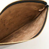 SQUARE ZIP & SNAP POUCH size L -BLACK LEATHER