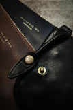 SQUARE ZIP & SNAP POUCH size L -BLACK LEATHER