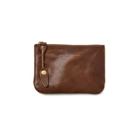 SQUARE ZIP & SNAP POUCH size S -BROWN LEATHER