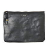 SQUARE ZIP &amp; SNAP POUCH size L -BLACK LEATHER