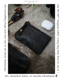 SQUARE ZIP & SNAP POUCH size L -BROWN LEATHER